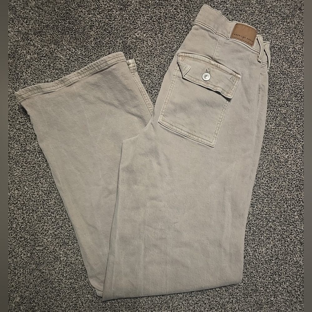 American Eagle Khaki Jeans, Women Size 4, Cargo Wide Leg Skater jeans Flat Front - Picture 10 of 12